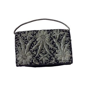 Vintage America Black and Silver Clutch with Intricate Patterns